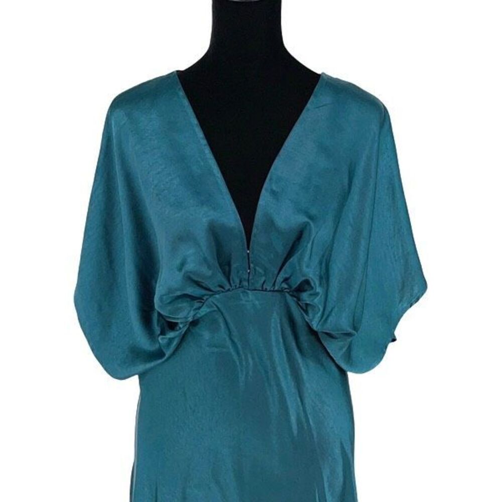 Dress Forum Womens‎ Bat Wing Sleeve Satin Maxi Dress Deep Jasper Size Medium NWT - Picture 3 of 12